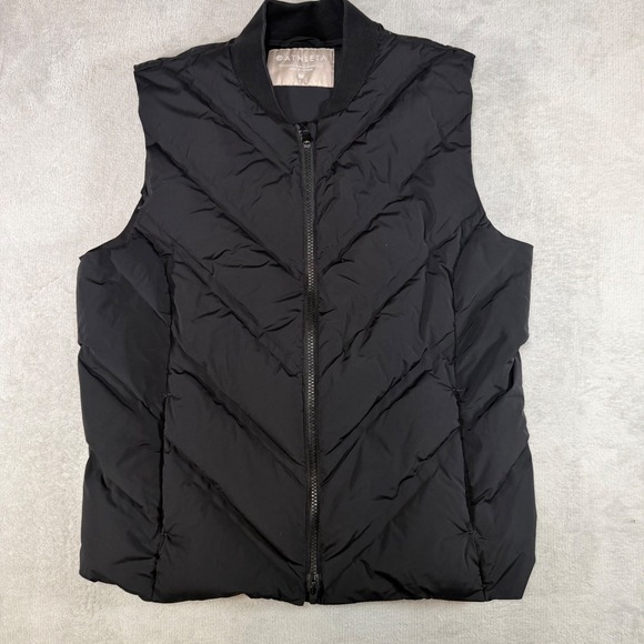 Athleta Jackets & Blazers - Athleta Black Chevron Quilted Puffer Vest Full Zip Sleeveless Jacket Medium